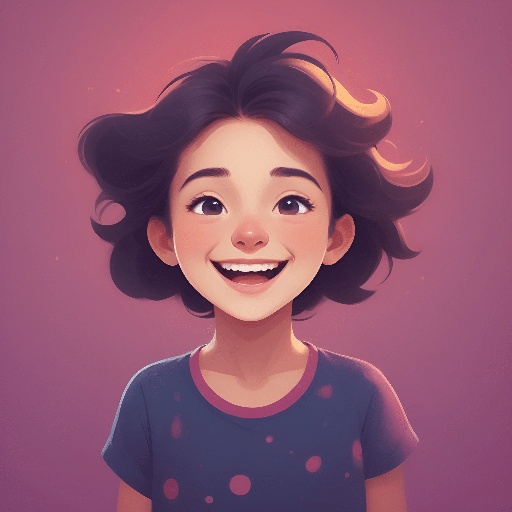 cartoon girl with black hair and a blue shirt smiling
