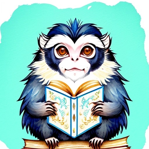 a cartoon monkey reading a book while sitting on a branch