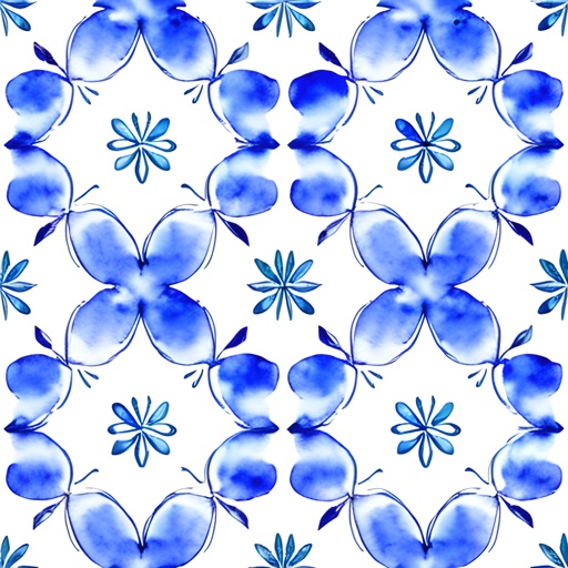 a close up of a blue and white flower pattern on a white background