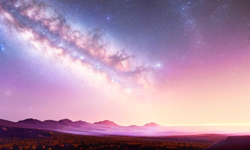 starry sky with a mountain range and a purple and pink sky