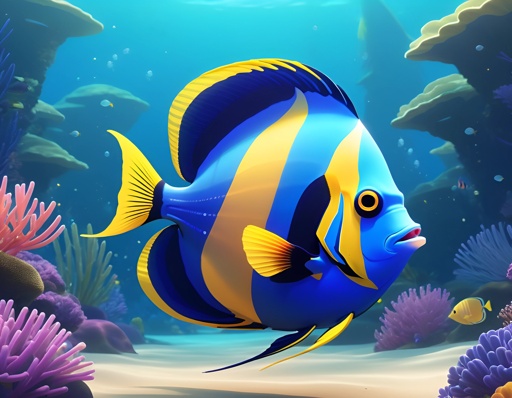 a blue and yellow fish swimming in a coral reef