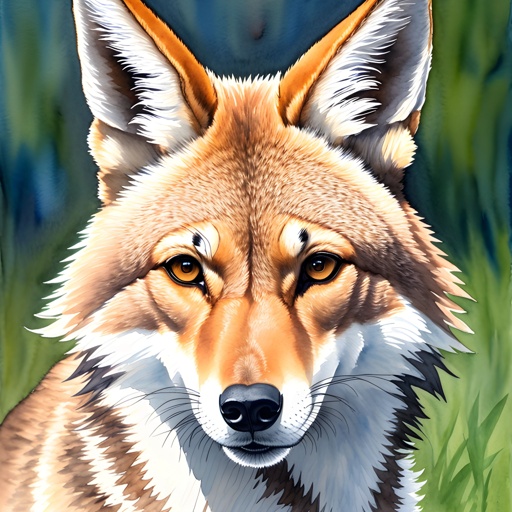 painting of a wolf in a field of grass with a blue sky in the background