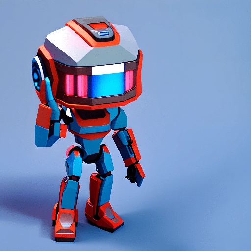 a close up of a robot with a red and blue helmet