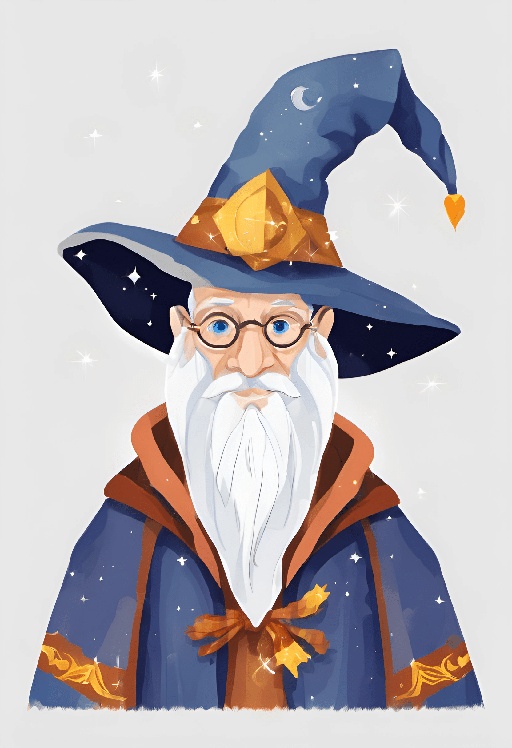 a cartoon wizard with a long beard and a hat