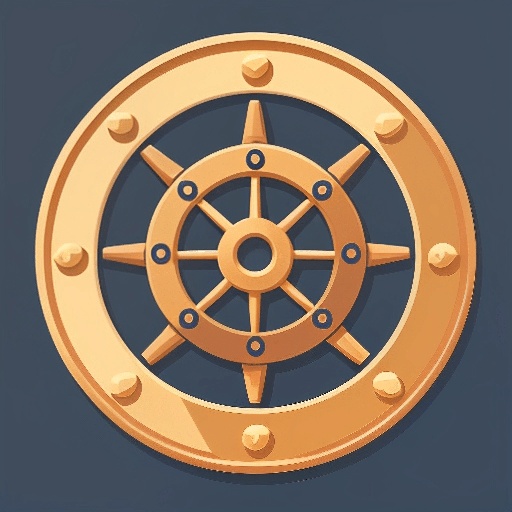 a close up of a ship wheel on a blue background