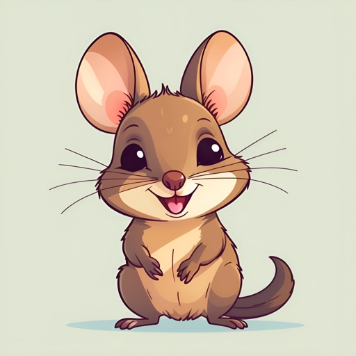 cartoon mouse sitting on its hind legs with a big smile