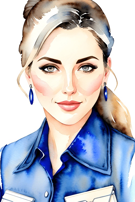 painting of a woman with a blue shirt and earrings