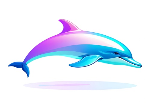 dolphin jumping in the air with a rainbow colored tail