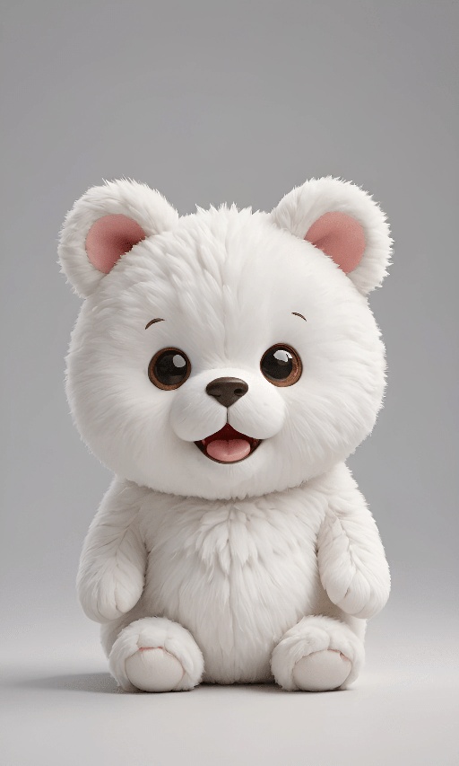 a white teddy bear sitting on a gray surface