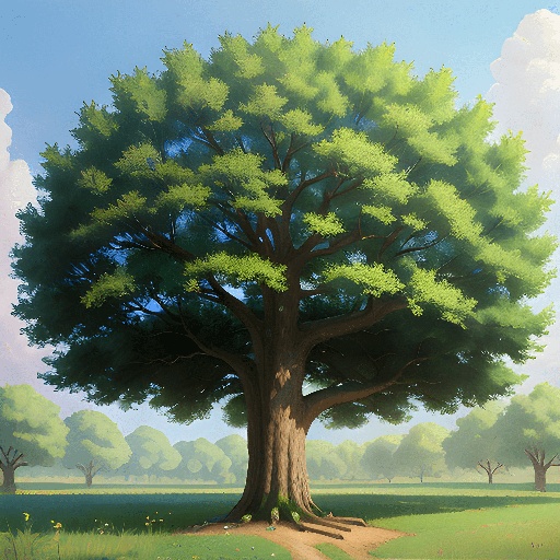 a large tree in the middle of a grassy field