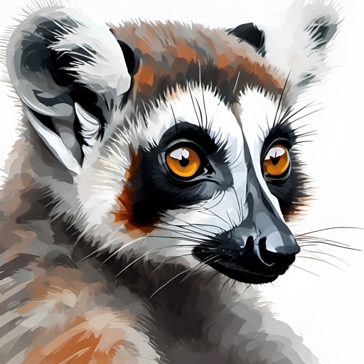 a close up of a lemur with orange eyes
