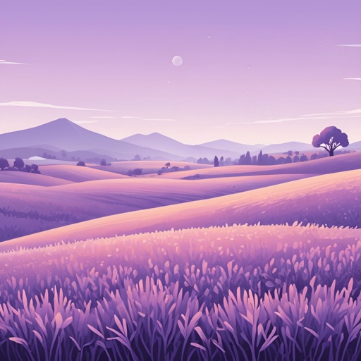 purple landscape with a hill and a tree in the distance
