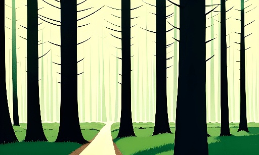 a picture of a path in the woods with trees