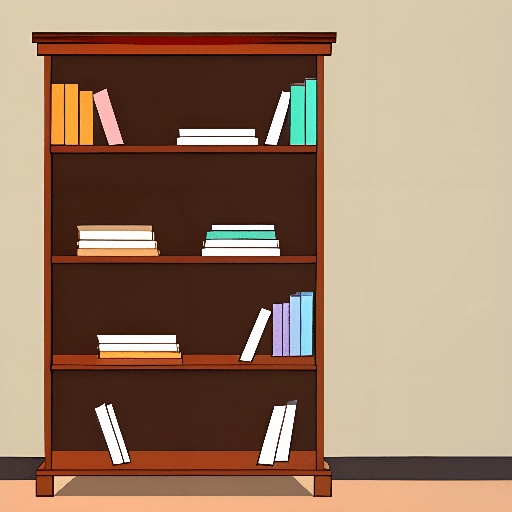 a book shelf with books on it in a room