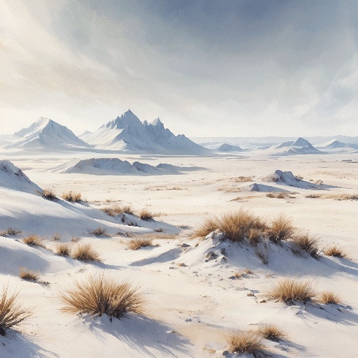 snowy landscape with mountains and grass in the foreground