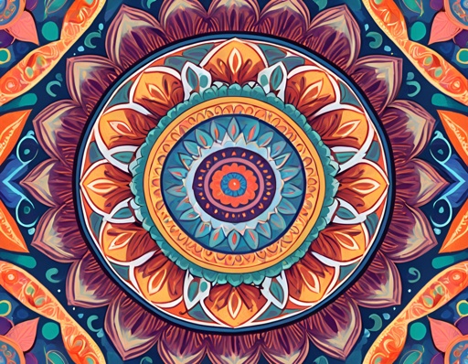 a close up of a colorful circular design with a flower