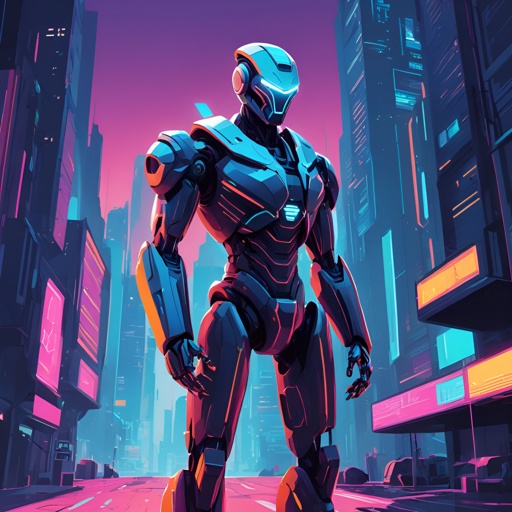 futuristic robot standing in the middle of a city street