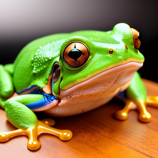 a green frog with a blue tie on its neck