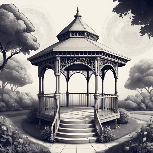 a gazebo in the middle of a park with steps