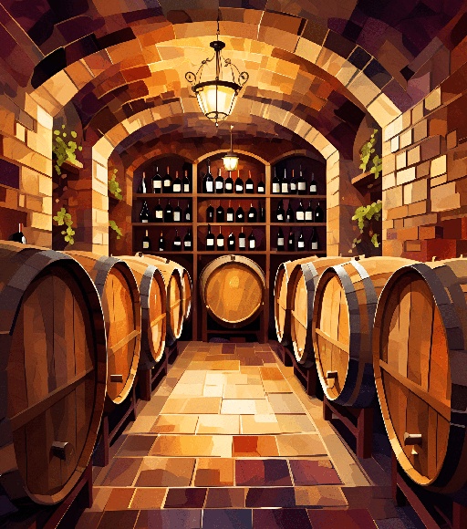 there are many wine barrels lined up in a wine cellar