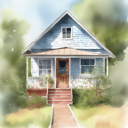 painting of a house with a porch and a front door