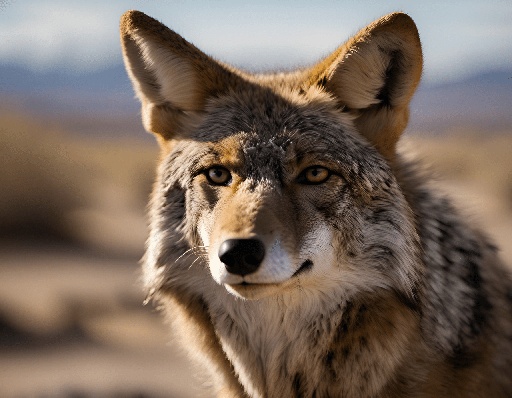 wolf looking at the camera in a desert area