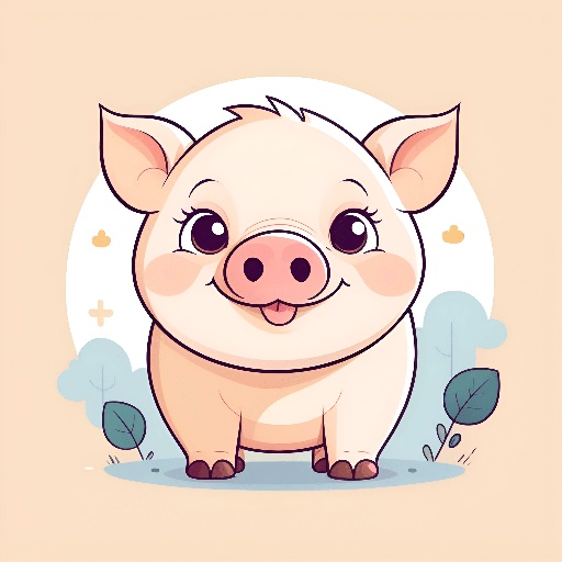 a cartoon pig that is standing in the grass