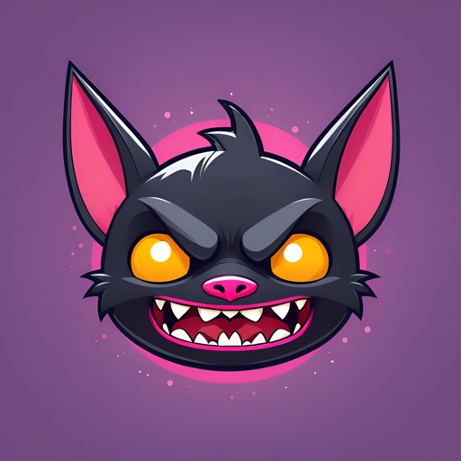 cartoon illustration of a black cat with yellow eyes and a pink background