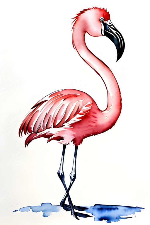 painting of a flamingo standing in a puddle of water