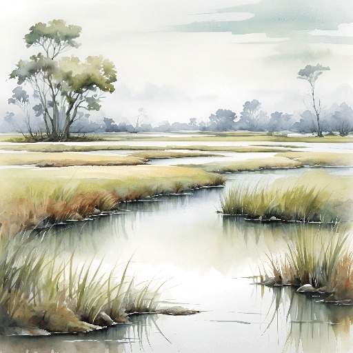 painting of a watercolor landscape with a river and trees