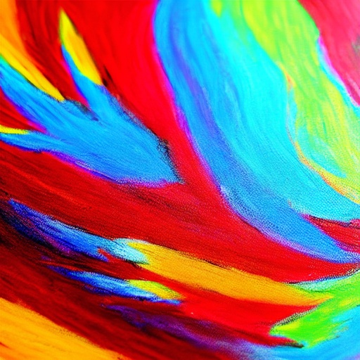 a close up of a colorful painting of a bird with a red beak