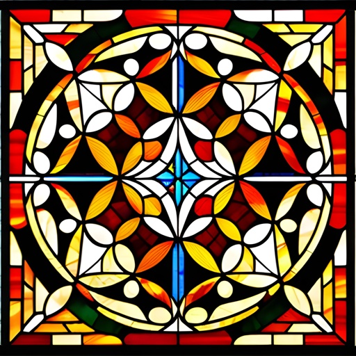 a close up of a stained glass window with a design on it