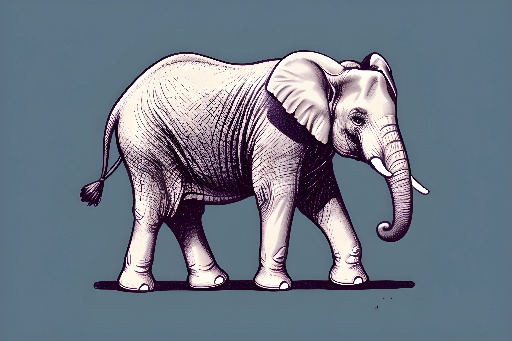 drawing of an elephant with a tusk and a long tusk