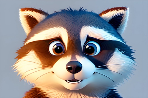 cartoon raccoon with big eyes and a smile on his face