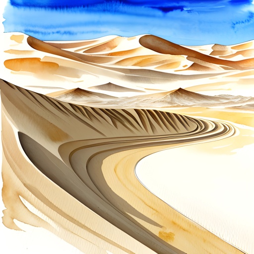 a painting of a desert with a long curved road