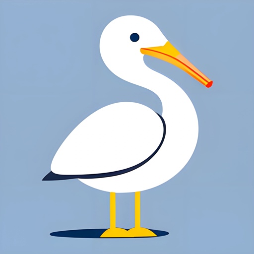 a white bird with a yellow beak standing on a blue surface