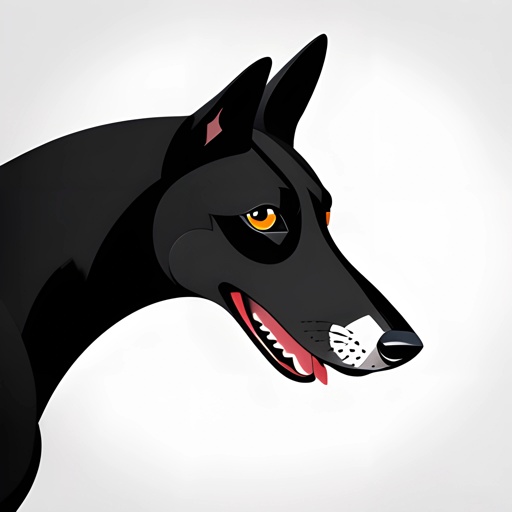 a black dog with yellow eyes and a white nose