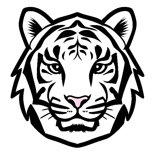 a black and white tiger head with a white background