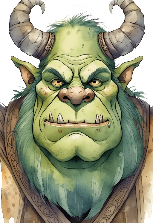 a close up of a cartoon character with horns and a green face