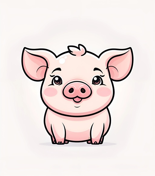 cartoon pig sitting on a white surface with a white background