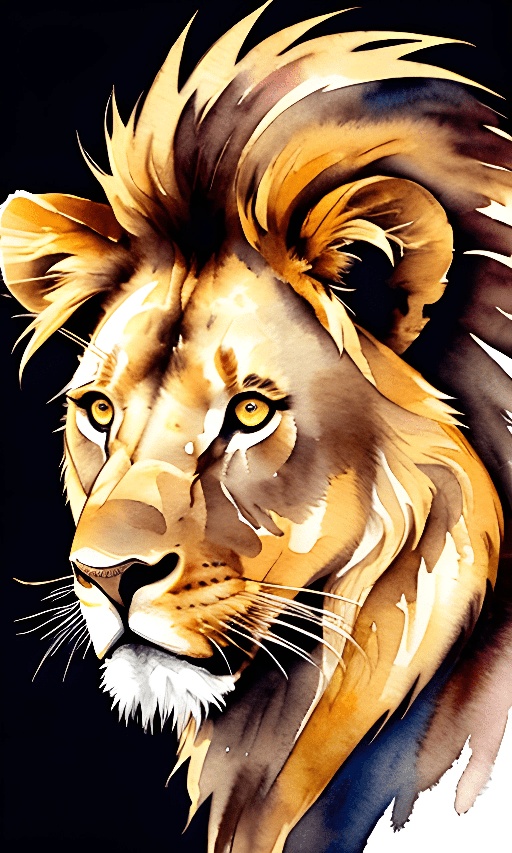 painting of a lion with a black background