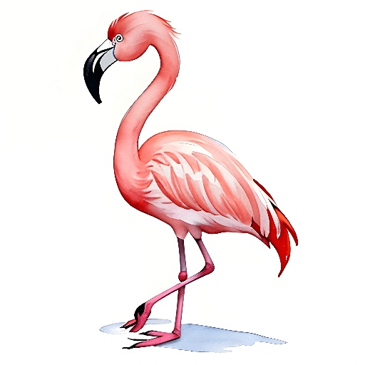 flamingo standing on a white background with a pink body and legs