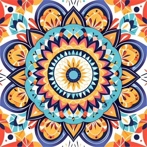 a colorful floral design with a circular design in the middle
