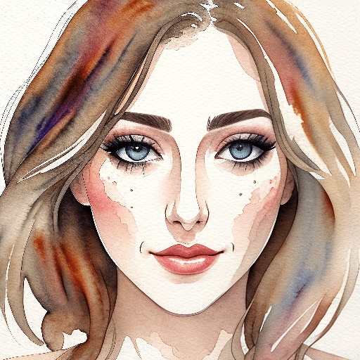 a watercolor painting of a woman with blue eyes