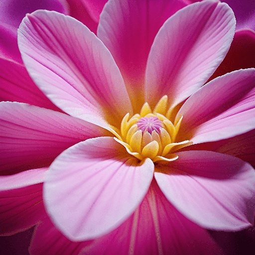 a close up of a pink flower with a yellow center