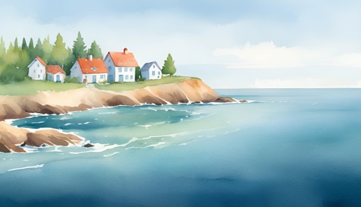 a painting of a house on a cliff overlooking the ocean