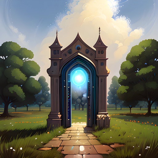 a digital painting of a gate in a park