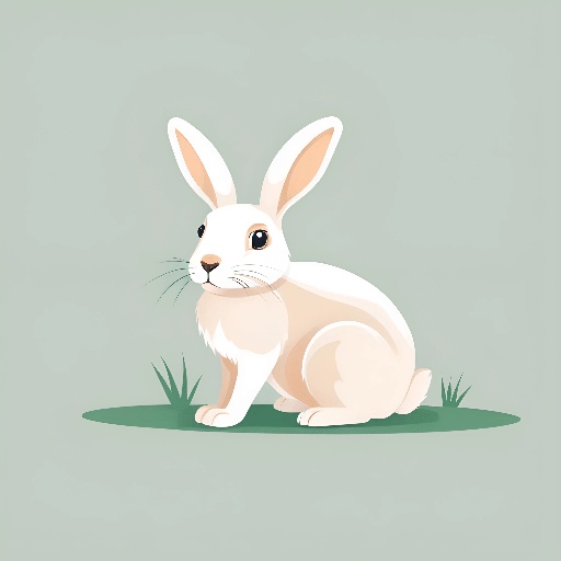 a white rabbit sitting in the grass with a green background