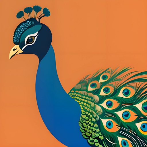 peacock with colorful feathers on orange background with orange sky