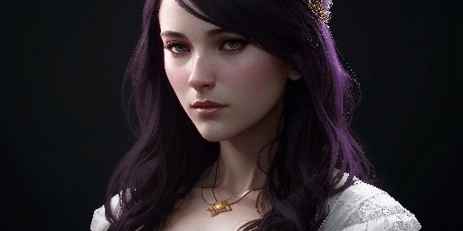 woman with purple hair and a gold necklace